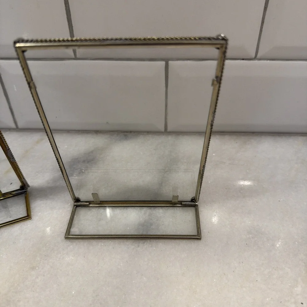 Vintage Set Of 3 Gold/glass Picture Frames 4x5in ES003
